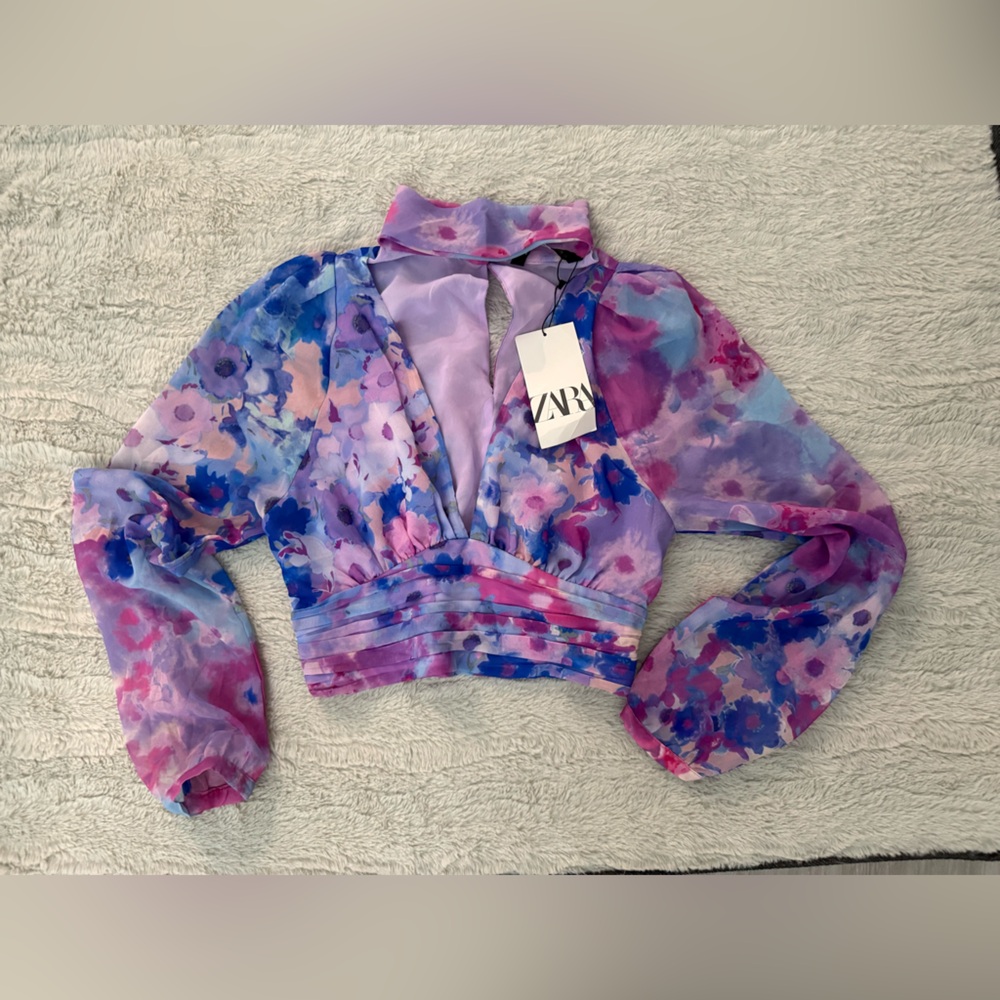 NWT Zara Multicolor Sheer Blouse